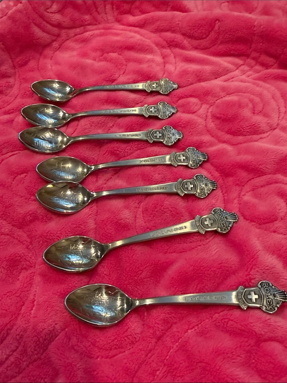 Vintage Rolex Bucherer Swiss Souvenir Spoons - Set of 7